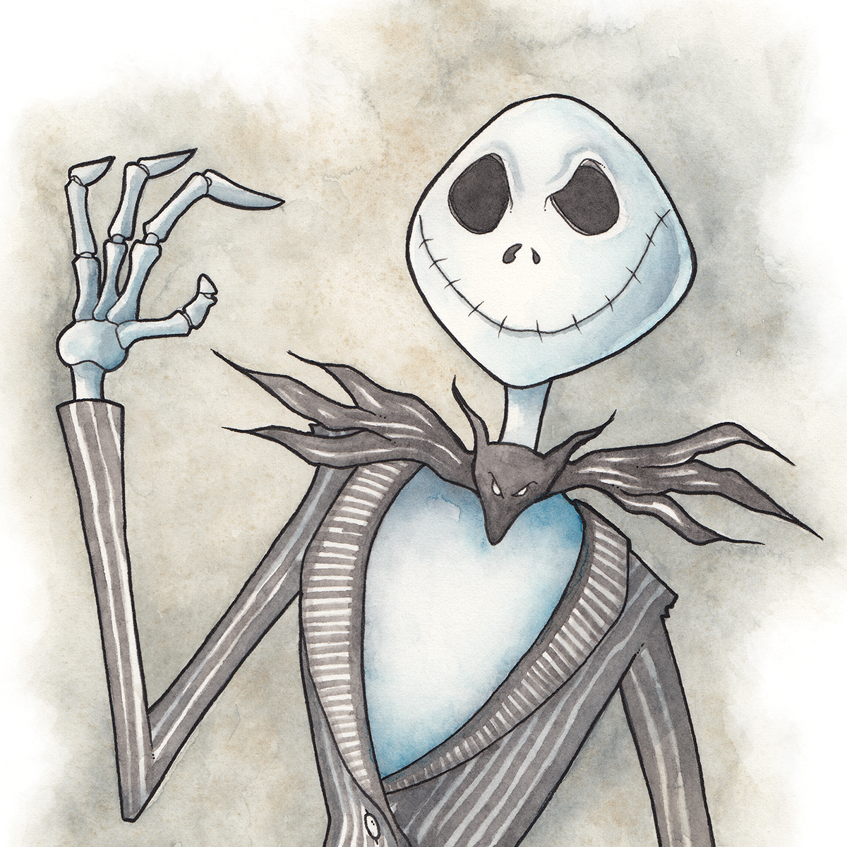Disney: Jack Skellington - The Nightmare Before Christmas - ORIGINAL WATERCOLOR PAINTING