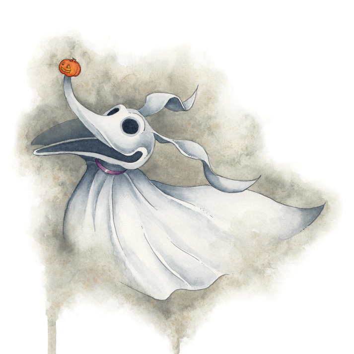 Zero - The Nightmare Before Christmas - ORIGINAL WATERCOLOR PAINTING ...